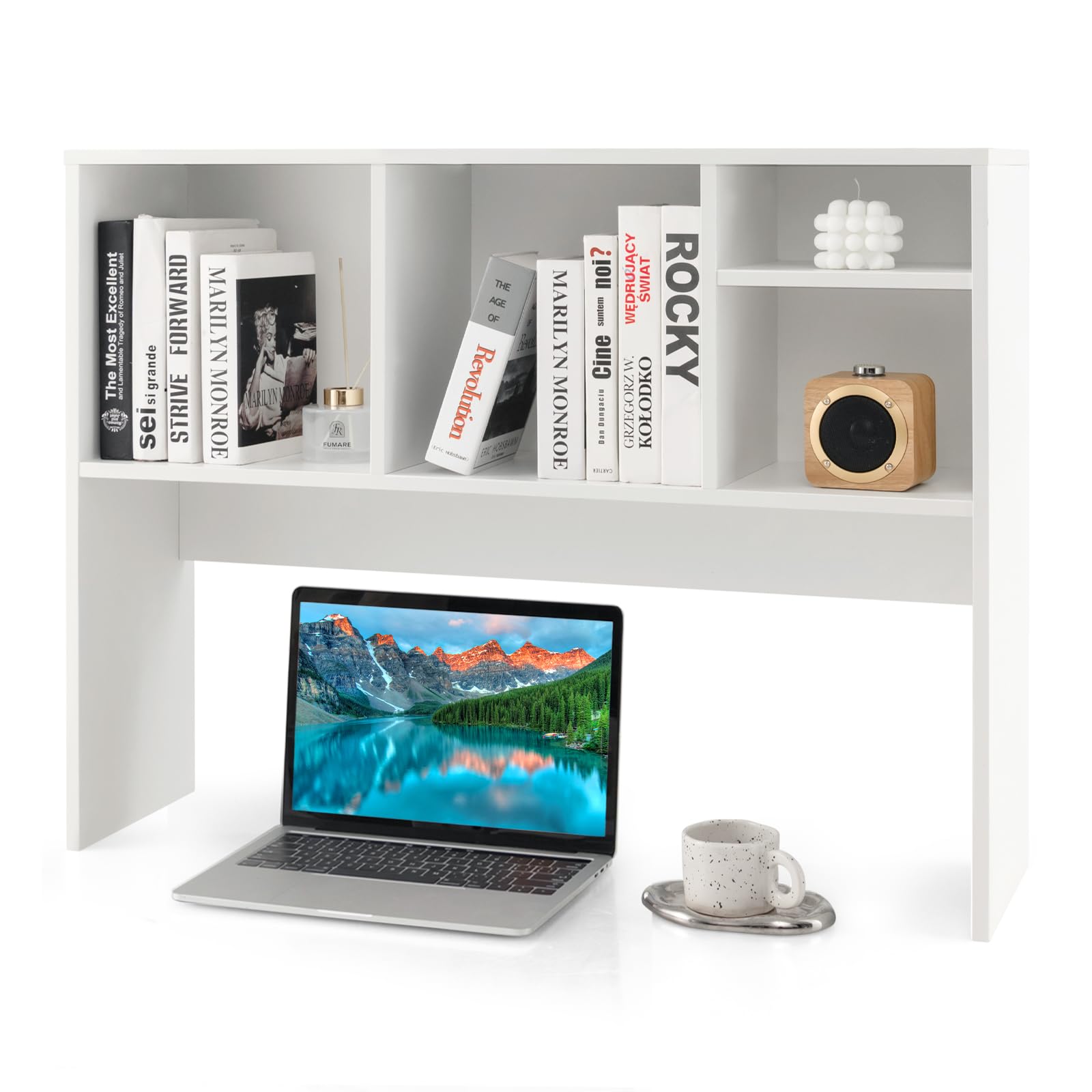 Tangkula Desktop Bookshelf, Countertop Storage Hutch with 4 Shelves for Computer Desk